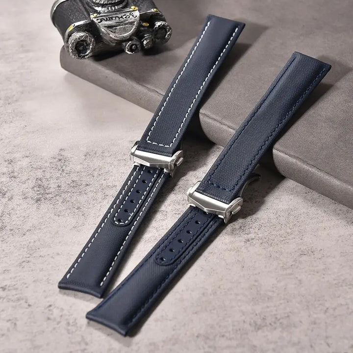 Sailcloth Nylon Watch Band 20mm 22mm Leather Sailcloth Strap For Omega Seamaster  Swatch Folding Buckle Band Universal Bracelet