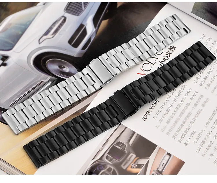 Black & White Steel Watch Band 20–24mm for Samsung Gear S3–S5 (46/42mm)