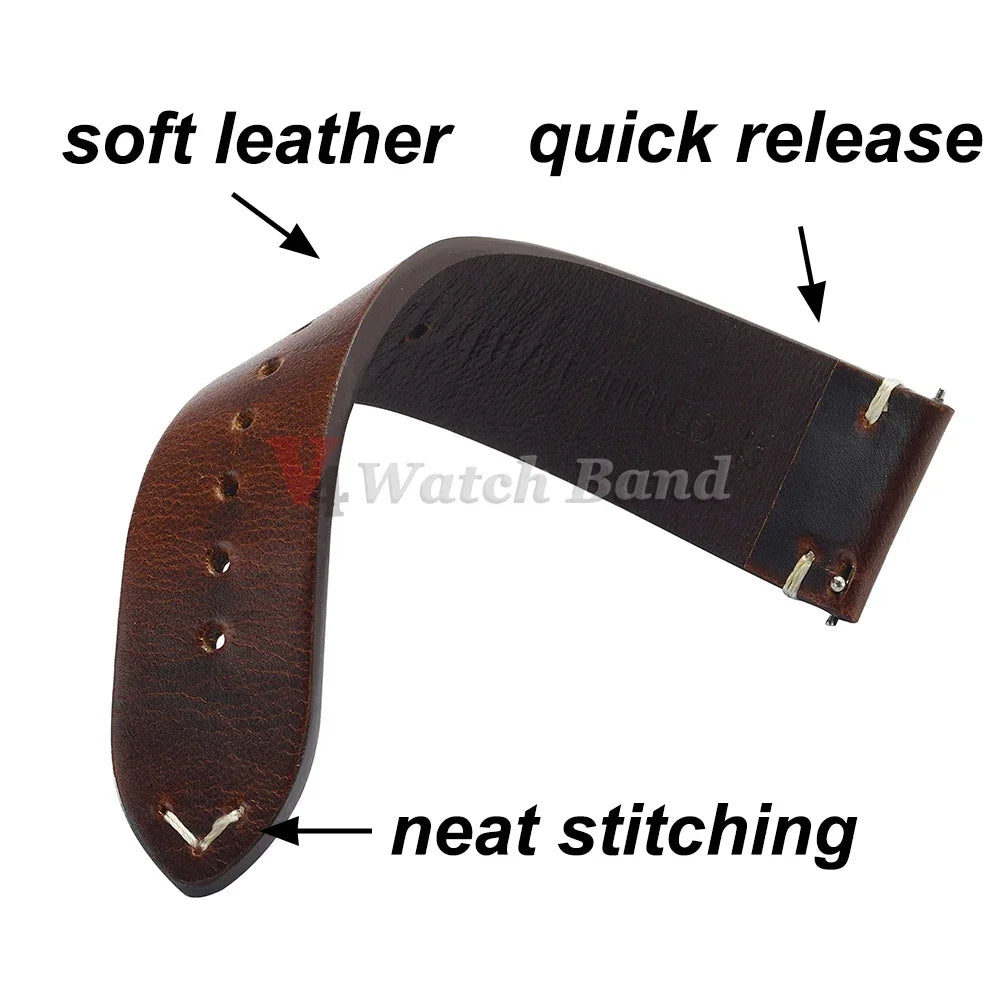 Seiko Vintage Oil Wax Leather Watch Strap – 18–24mm, Butterfly Buckle