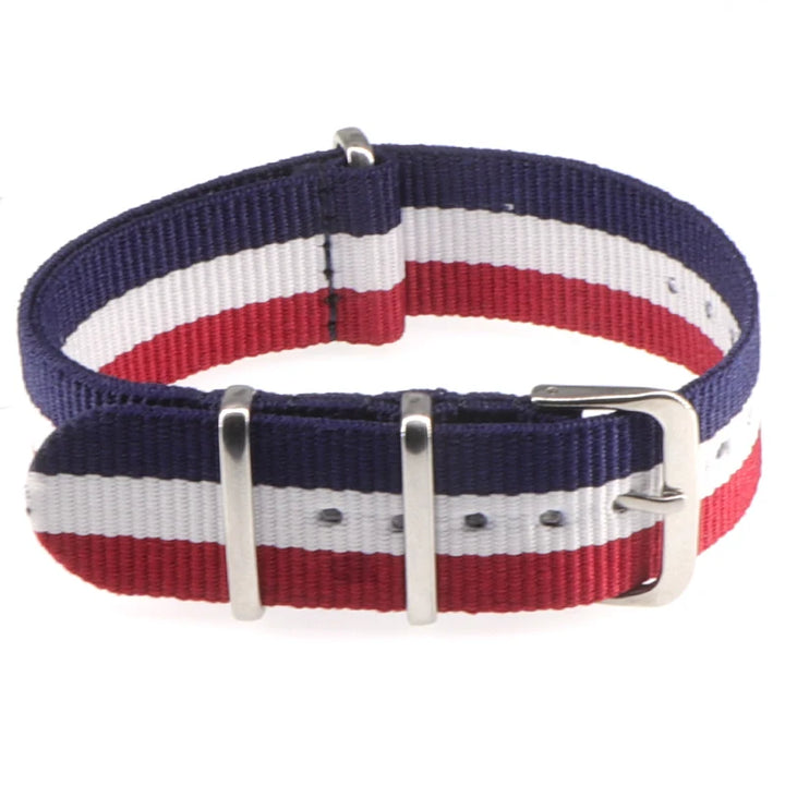 Striped Nylon Watch Strap with Silver Buckle (16-22mm)