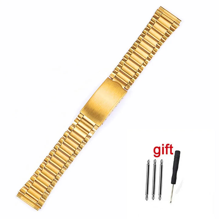Stainless Steel Watch Strap – 12–20mm, Folding Buckle, Silver & Gold