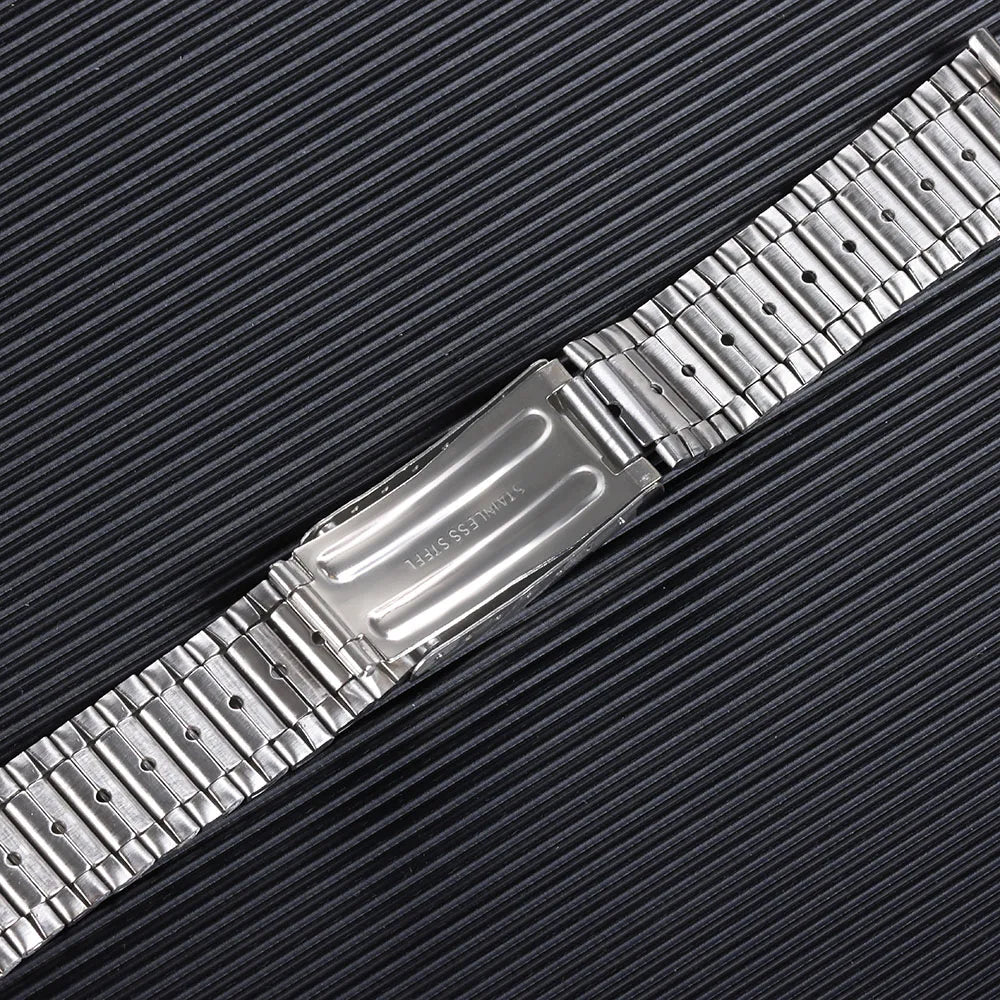 Stainless Steel Watch Strap – 12–20mm, Folding Buckle, Silver & Gold