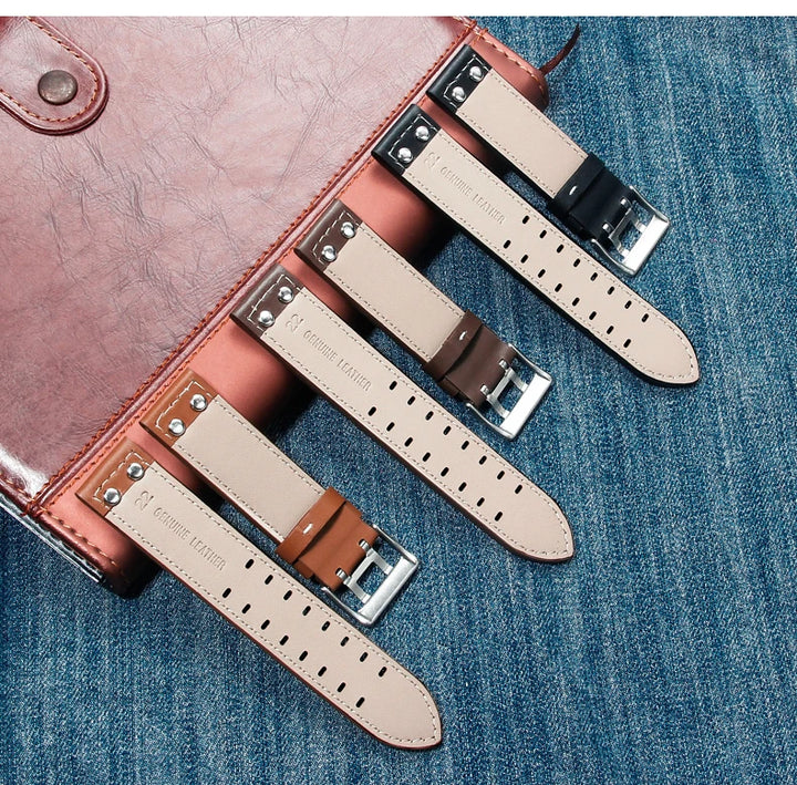 Double Row Hole Leather Watch Strap 20/22mm for Hamilton & Seiko