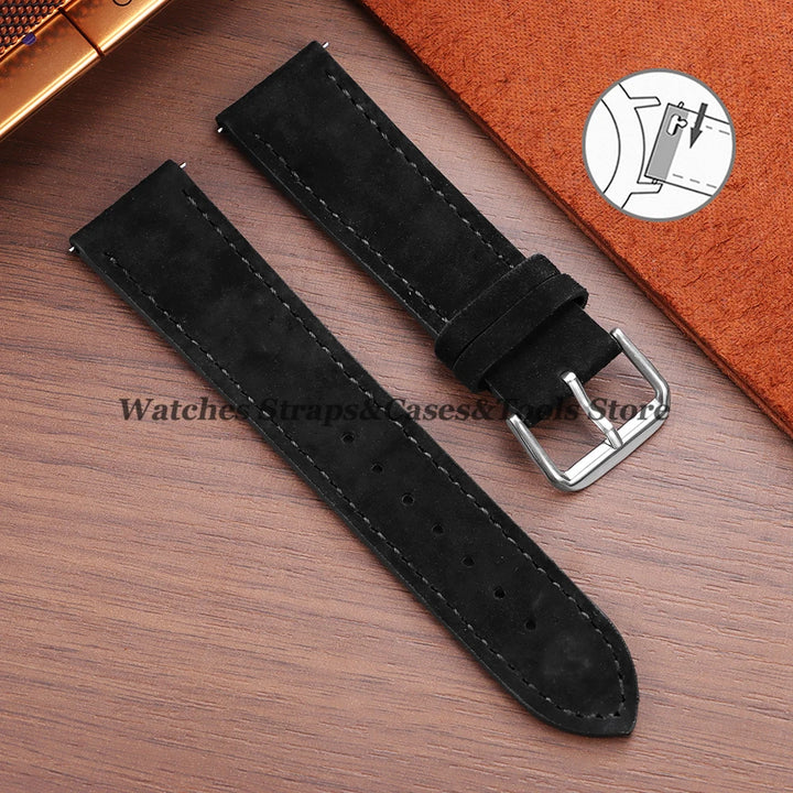 Vintage Suede Cowhide Leather Watch Strap (18–22mm, Quick Release)