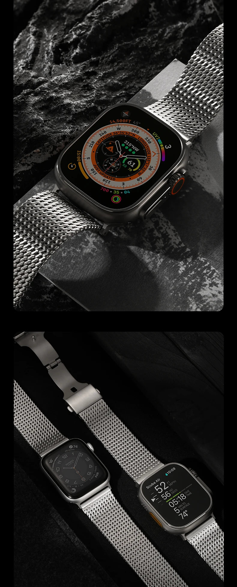 Luxury Milanese Mesh Apple Watch Ultra 2 Band, 316L Stainless Steel Watch Strap, For Apple Watch 49mm 45mm 44mm 41mm 40mm