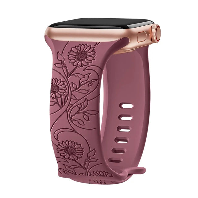 Straps For Apple Watch Band 44mm 42mm 41mm 40mm 45mm 49mm 46mm Floral Engraved bracelet correa iwatch series 10 9 7 SE 6 8 Ultra