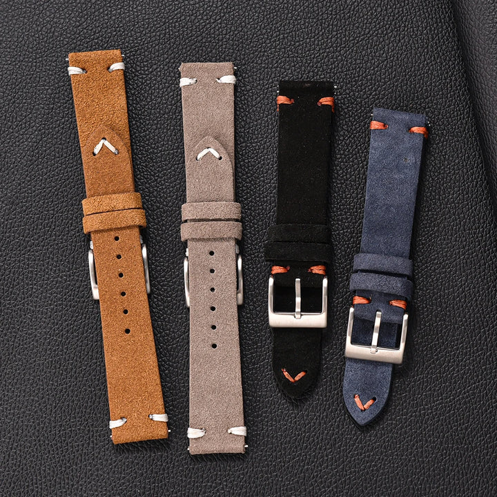 Vintage Suede Leather Quick Release Watch Strap – 20/22mm Brown/Grey