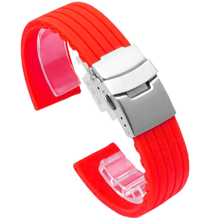 Silicone Rubber Watch Strap with Deployment Buckle (18–24mm)