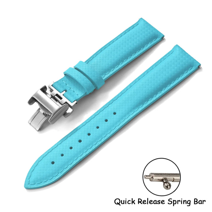 FKM Rubber Leather Watch Band 18/19/20/22mm Quick Release Sailcloth Leather Strap Butterfly Buckle Band For Omega Seiko Cartier
