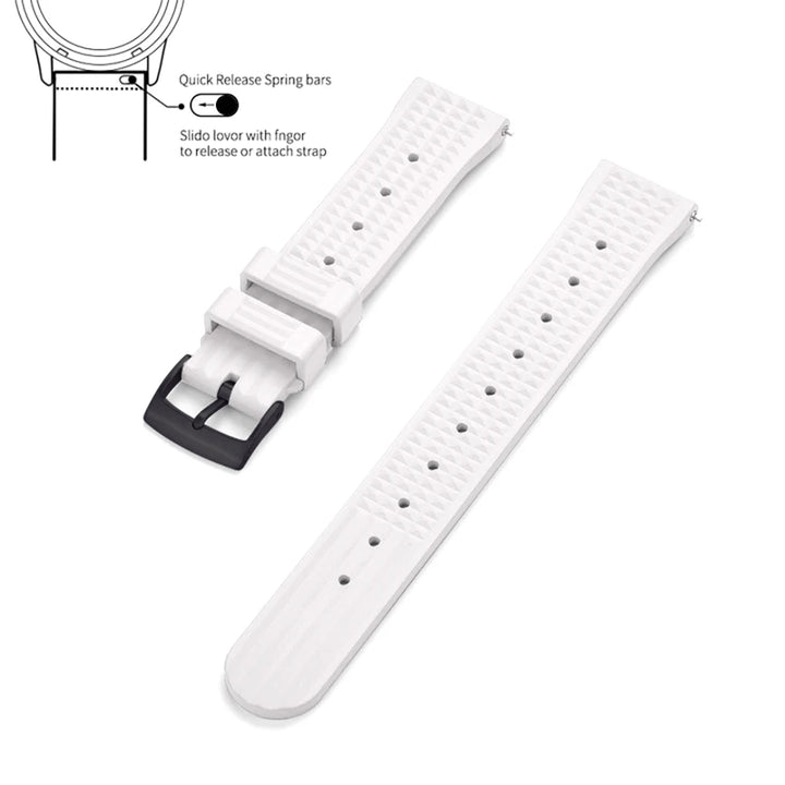 Premium Grade Waffle FKM Watch Band 20mm 22mm Quick Release Fluoro Rubber Waffle Watch Strap For Traditional Diving Watch