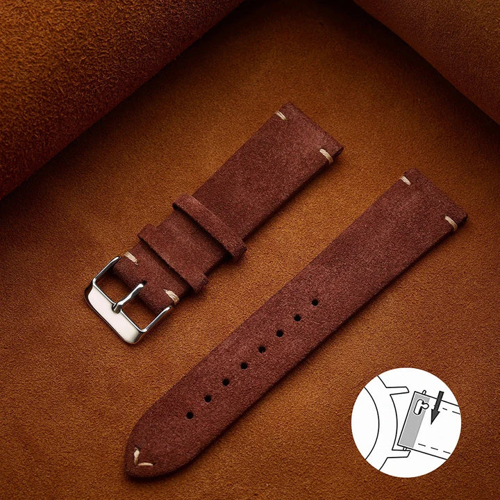 Soft Suede & Calfskin Watch Band 16–22mm (Quick Release, Brown)