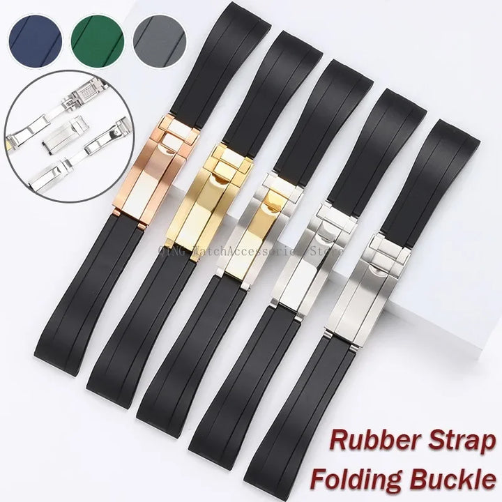 Rubber Silicone Watch Strap for Rolex Oysterflex – 20mm, Folding Buckle