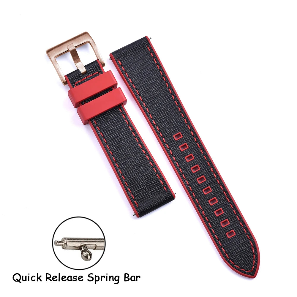 FKM Rubber Strap 20mm22mm Leather Qucik Release Watch Band Universal Women Men Watch Accessories for Omega Seiko Sports Bracelet