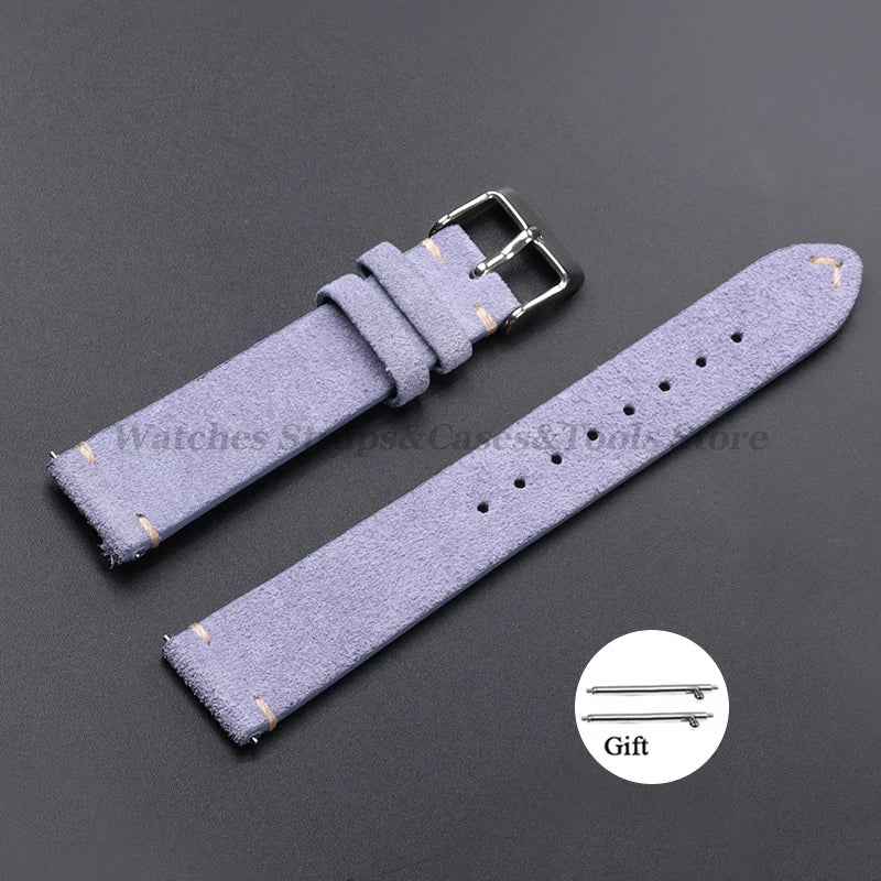 Vintage Suede Leather Watch Band 14–22mm for Omega & Seiko (Handmade,