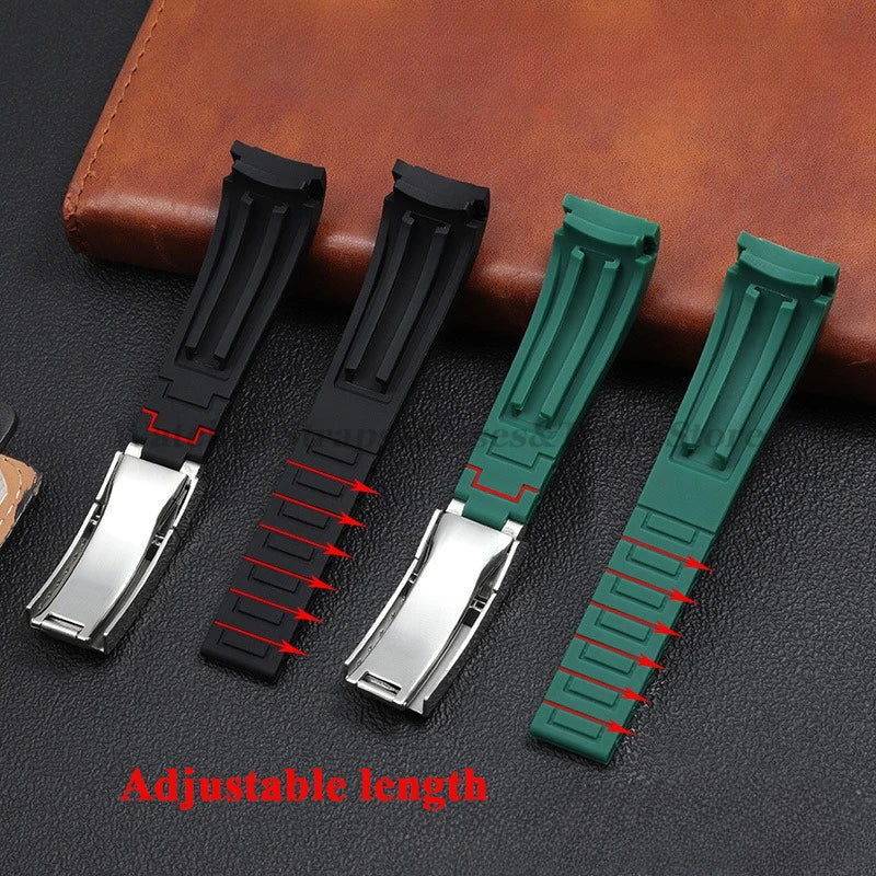 Curved Rubber Watch Strap for Rolex Daytona/Submariner – 20–22mm, Silicone