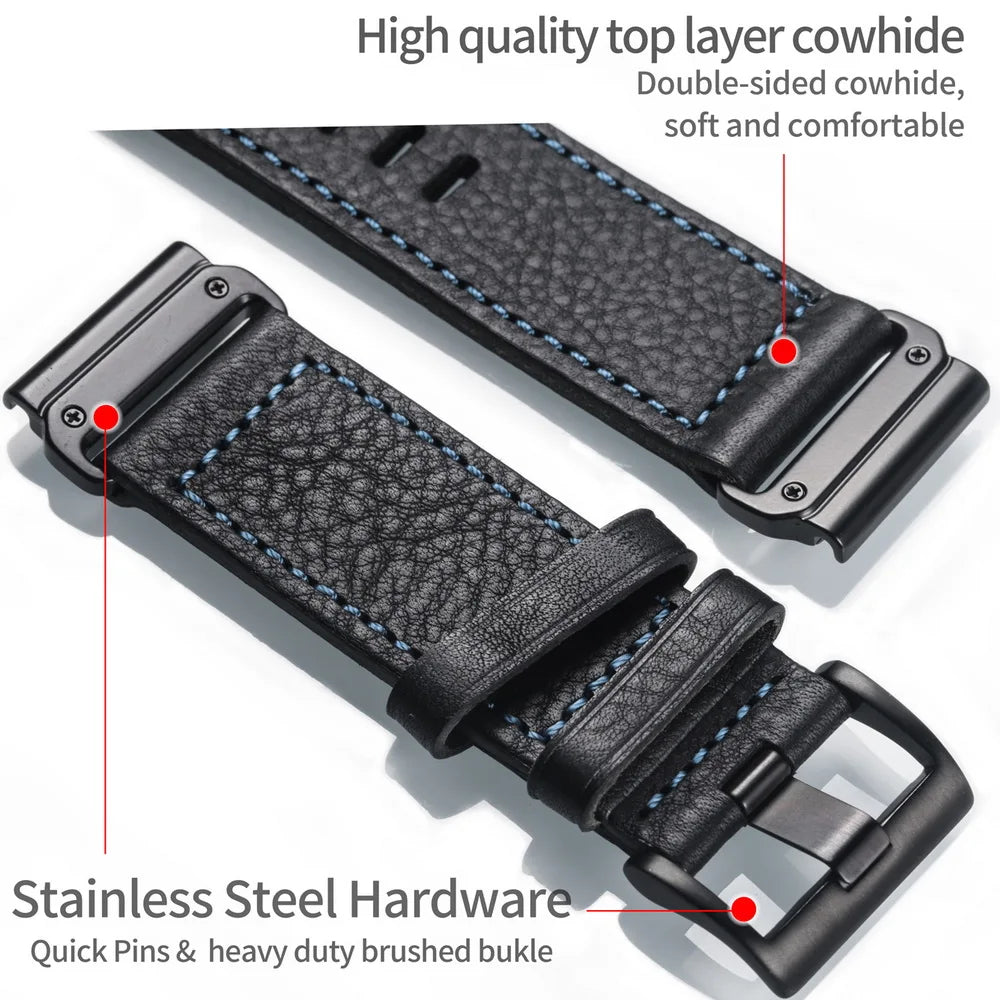 HEMSUT Leather Watch Band for Garmin Fenix, Forerunner & More