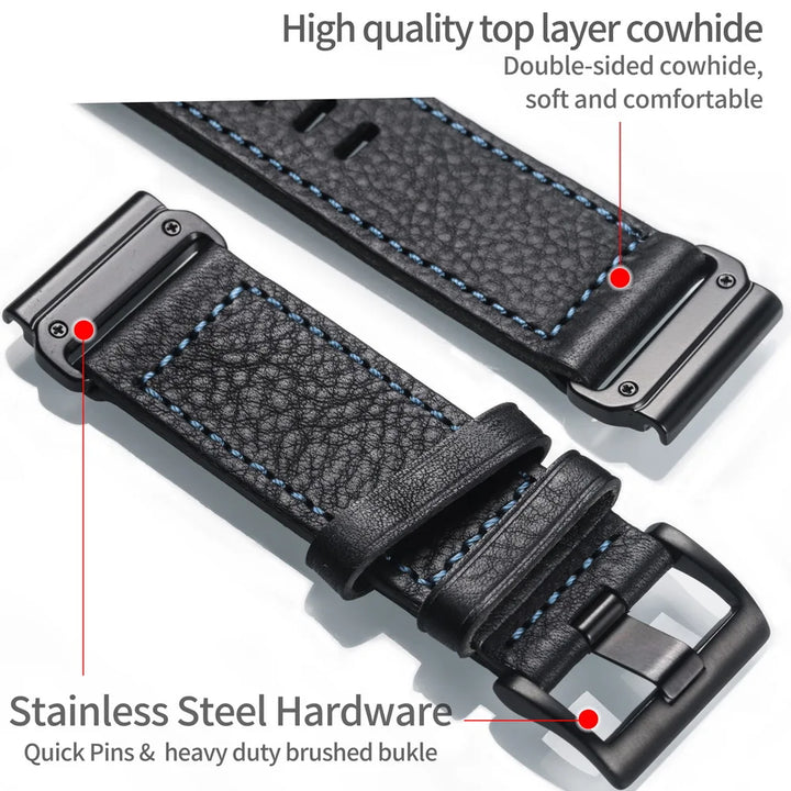 HEMSUT Leather Watch Band for Garmin Fenix, Forerunner & More