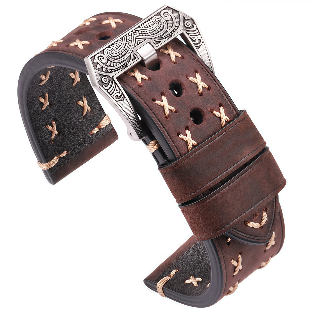Handmade Genuine Leather Watch Strap 22–24mm with Retro Stainless Steel Buckle