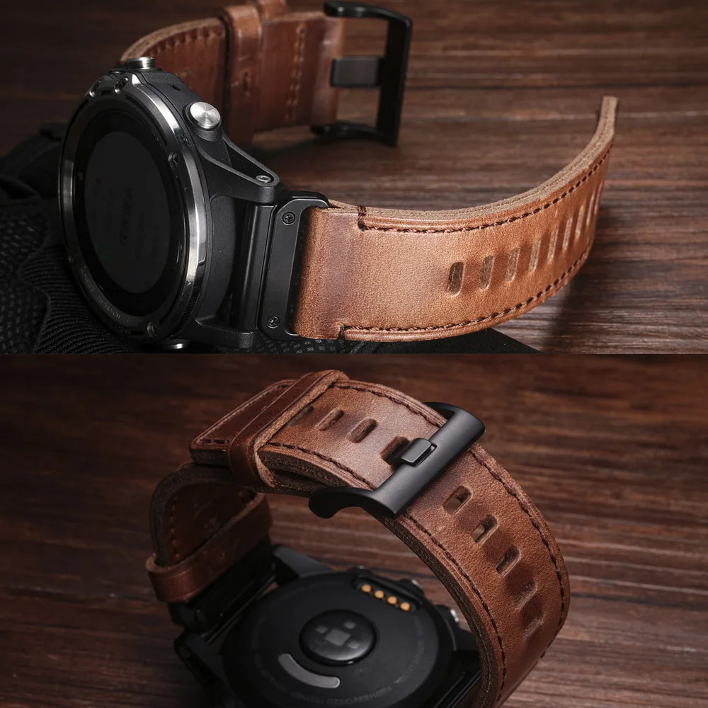 Hemsut Strap For Garmin Quickfit 22 26mm Handmade Retro Horween Leather Watch Band Fenix Epix MARQ Quatic Tactix