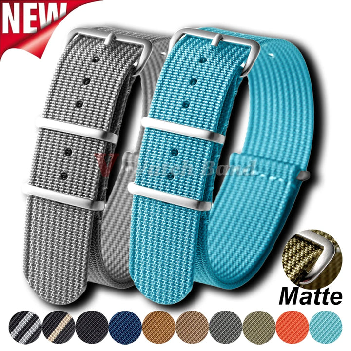 Ribbed Nylon Watch Band 18–22mm (Military Style)