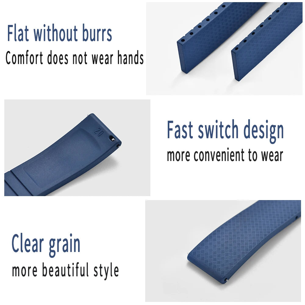 JUELONG CTS Fluororubber Watch Strap 18mm 19mm 20mm 22mm New Quick Release Butterfly Buckle Watch Band FKM Strap For Cut To Size