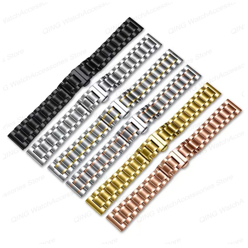 Arc Flat-End Stainless Steel Watchband – Universal, 12–24mm, Butterfly Clasp