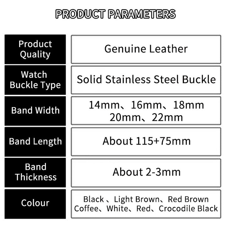 DW Classic Genuine Leather Watch Strap – 14–22mm, Waterproof & Soft