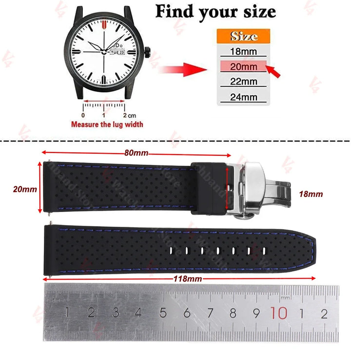 Premium Silicone Watch Strap – 20/22mm, Waterproof & Breathable, Butterfly