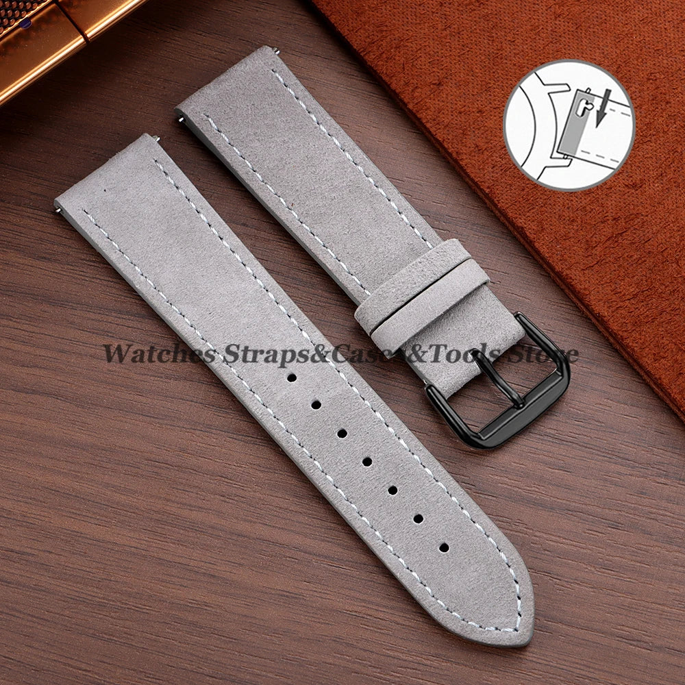 Vintage Suede Cowhide Leather Watch Strap (18–22mm, Quick Release)