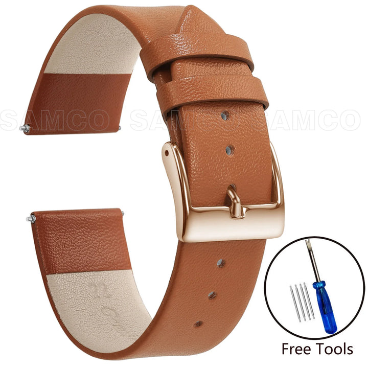 Genuine Leather Minimalist Thin Elegant Apple Watch Band 12–22mm (Soft Wrist Bracelet)