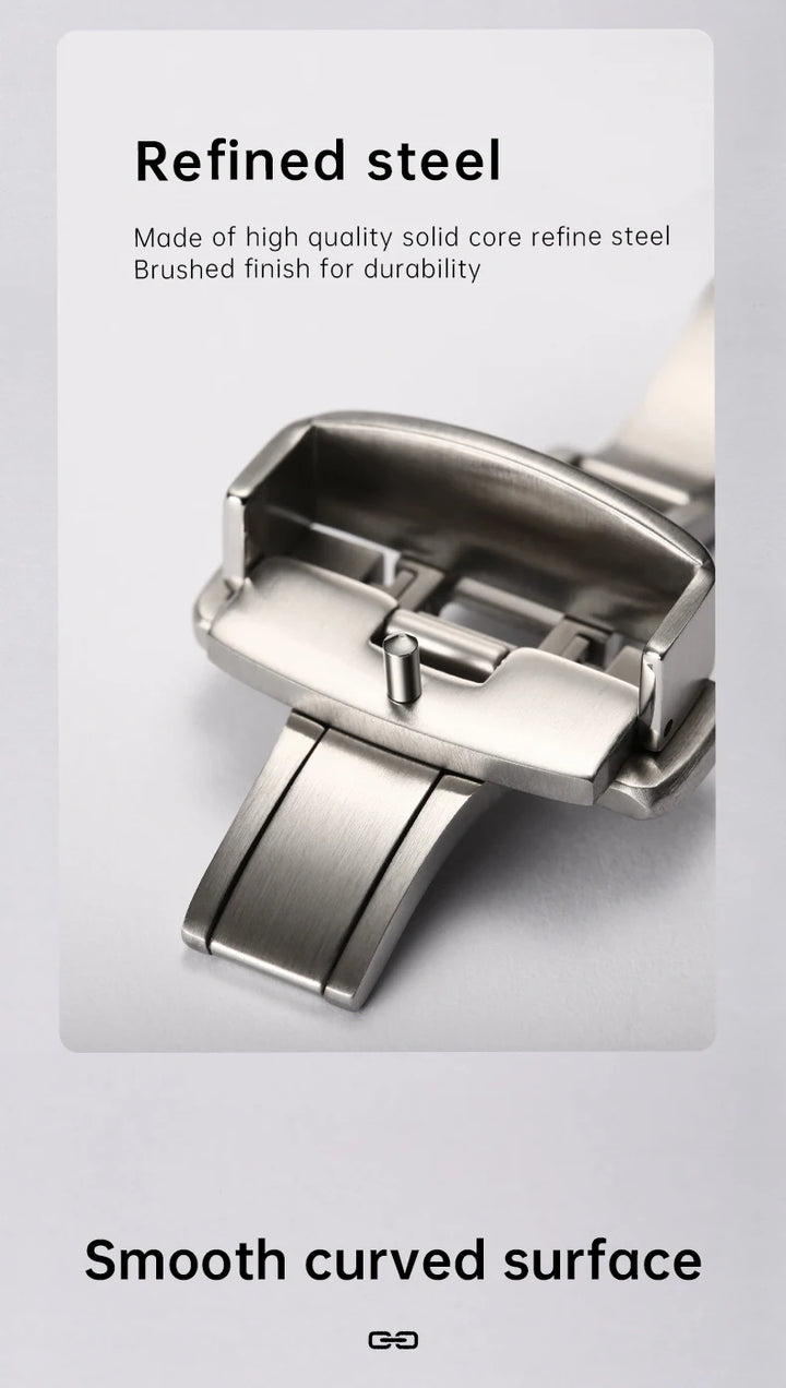 MAIKES 316L Stainless Steel Butterfly Clasp – 18/20mm Brushed Folding Buckle