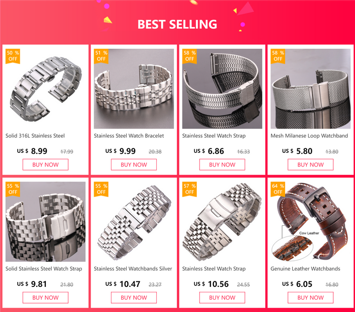 Stainless Steel Metal Watch Strap 16-22mm