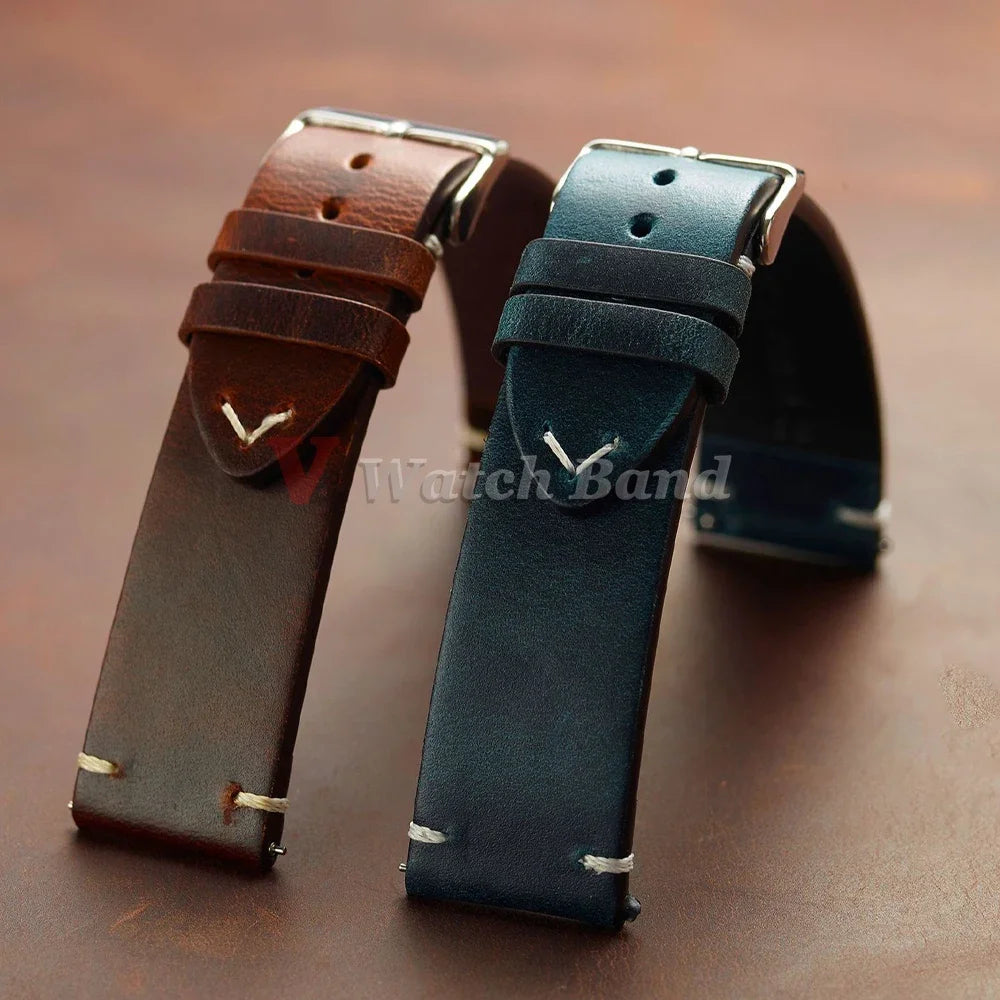 Seiko Vintage Oil Wax Leather Watch Strap – 18–24mm, Butterfly Buckle