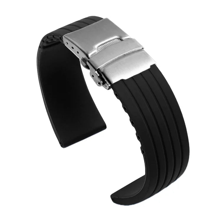 Silicone Rubber Watch Strap with Deployment Buckle (18–24mm)