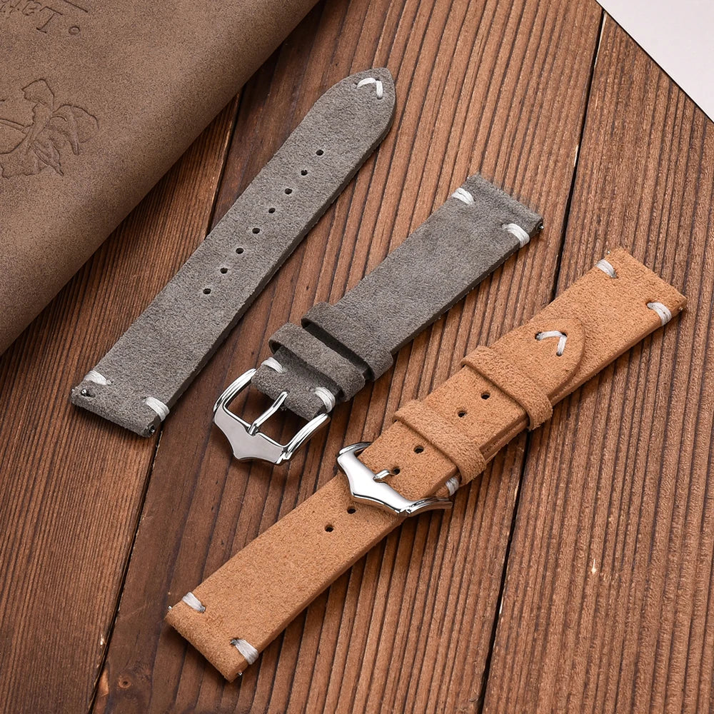 Vintage Suede Leather Watch Strap – 20-22mm Quick Release