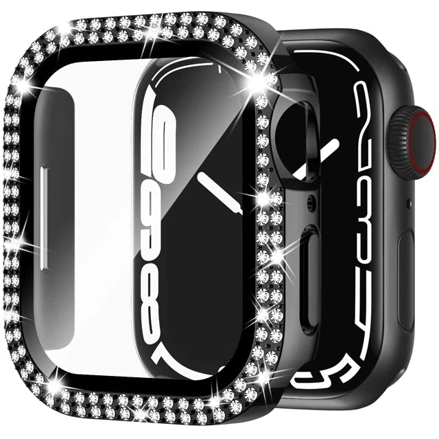 Glass+Cover For Apple Watch Case 45mm 44mm 41mm 40mm 38 42mm Bling Diamond bumper+Screen Protector iwatch series 9 8 7 5 6 4 SE