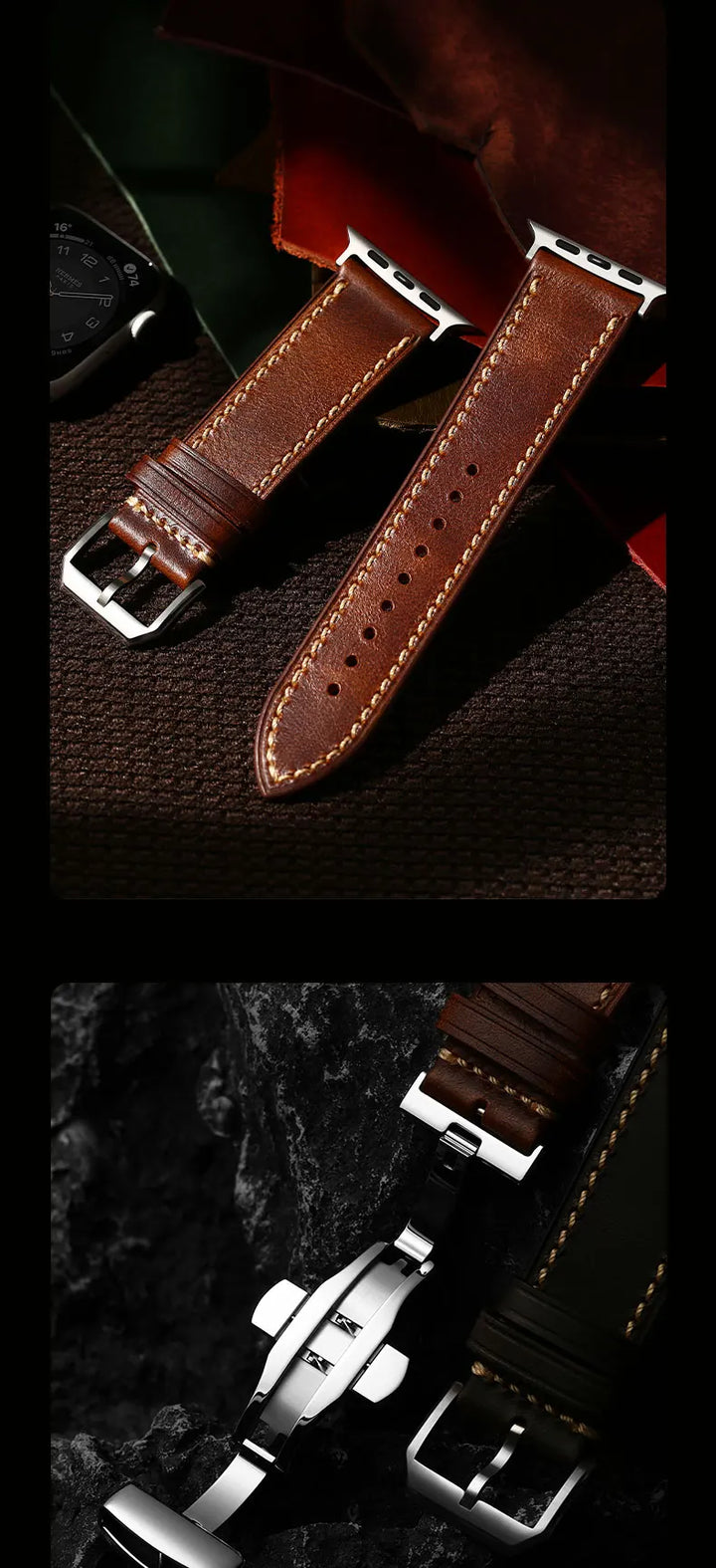 Apple Watch Luxury Cow Leather Strap For Ultra 2 49mm Band Series 9 8 7 6 5 SE 45mm 44mm 41mm 40mm Handmade Watchbands
