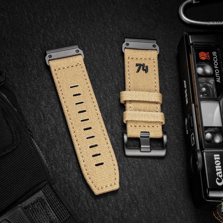 HEMSUT Canvas QuickFit Watch Strap – 20/22/26mm for Garmin fēnix, Tactix, Forerunner, MARQ