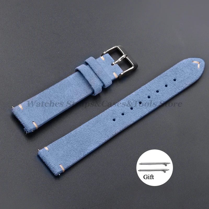 Vintage Suede Leather Watch Band 14–22mm for Omega & Seiko (Handmade,