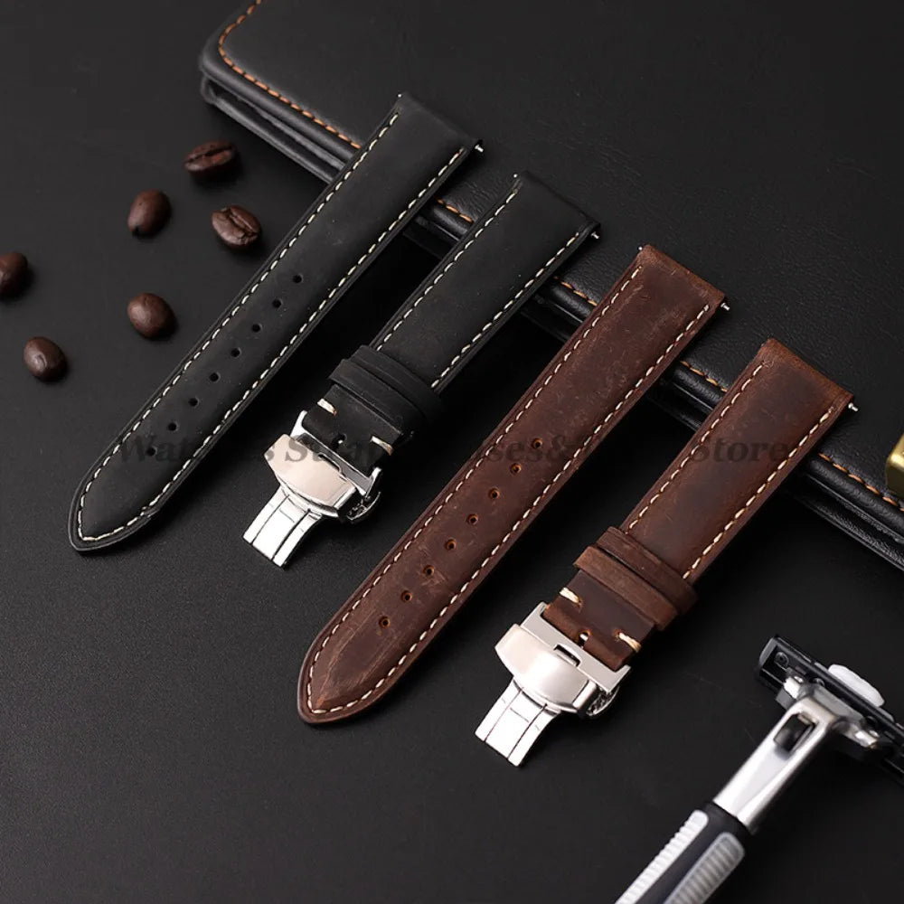 Cowhide Leather Watch Band 14–24mm (Quick Release, Butterfly Buckle) for