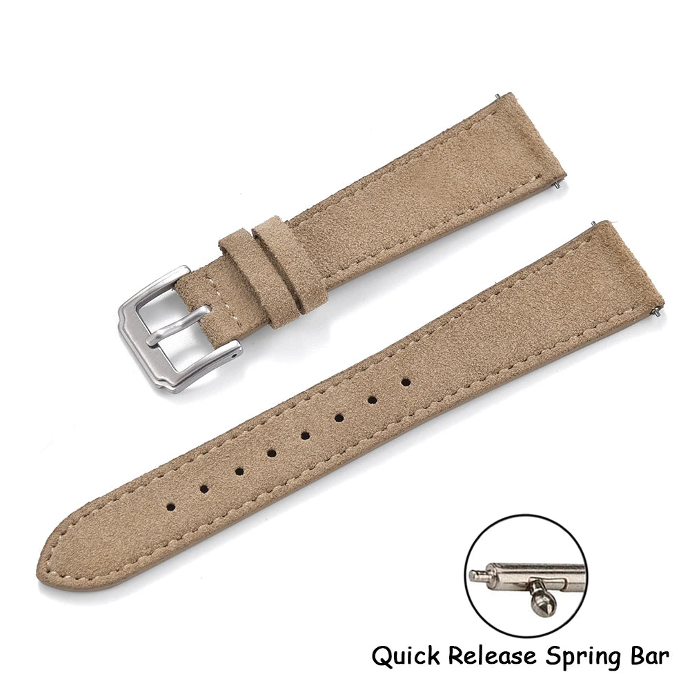 Vintage Suede Leather Watch Strap 18-22mm Quick Release for Omega, Seiko, Cartier, Tissot