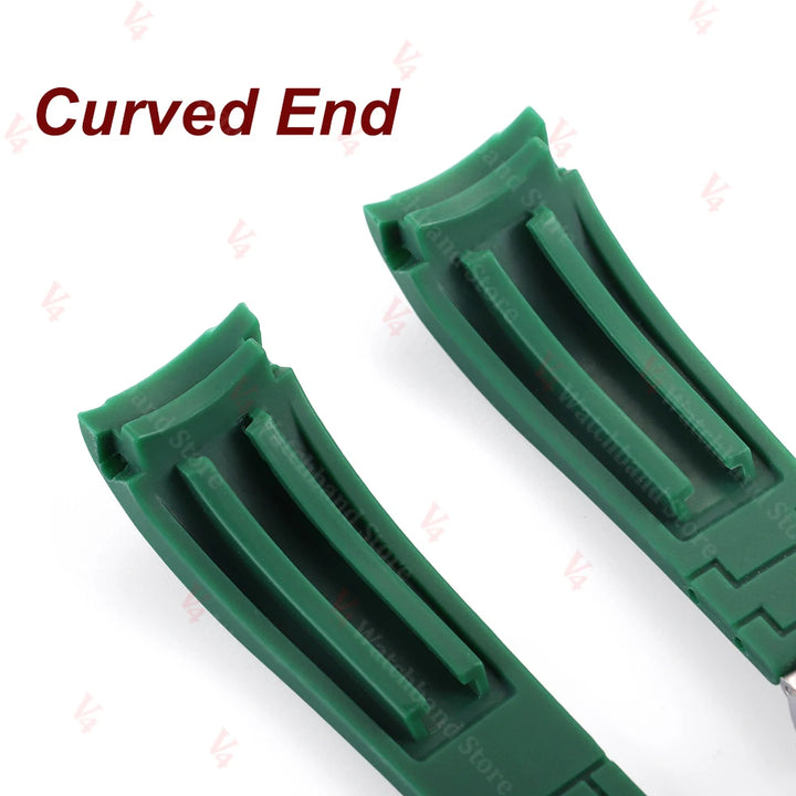 Curved End Rubber Watch Strap 20mm 21mm 22mm for Rolex for Water Ghost Waterproof Silicone Wrist Band Folding Buckle Bracelet