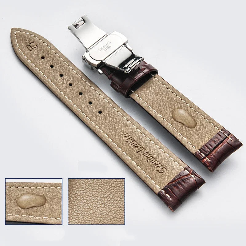 Genuine Leather Watch Strap with Butterfly Clasp (18–22mm)