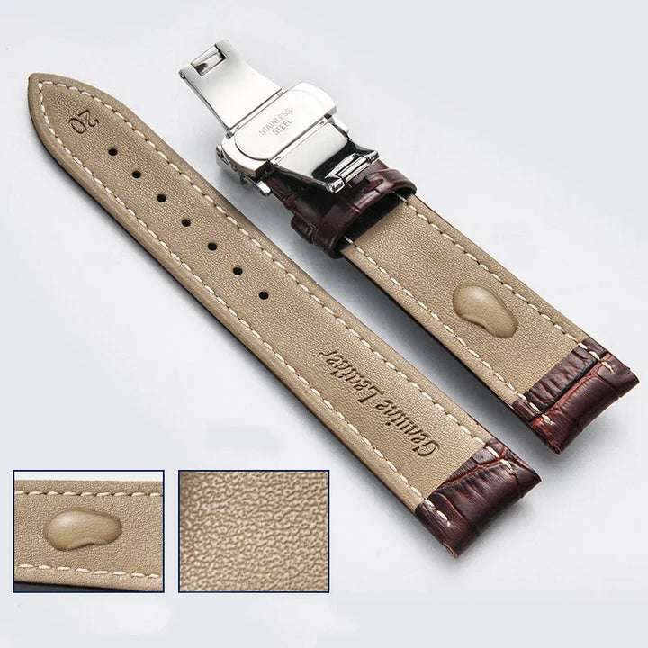 Genuine Leather Watch Strap with Butterfly Clasp (18–22mm)