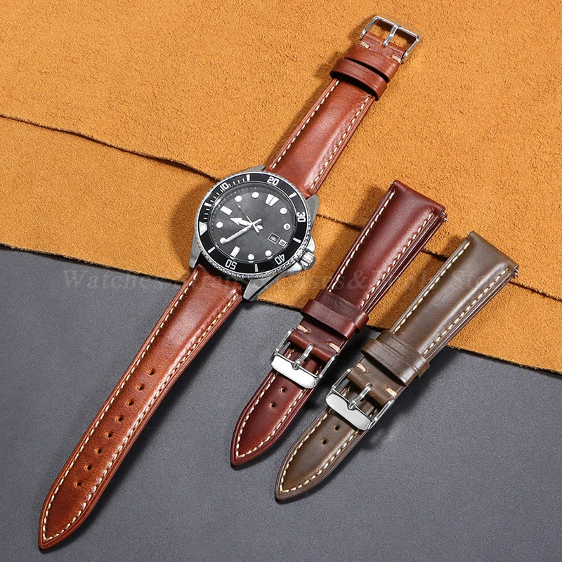 Vintage Oil Wax Leather Watch Strap – Brown Cowhide (18-22mm)