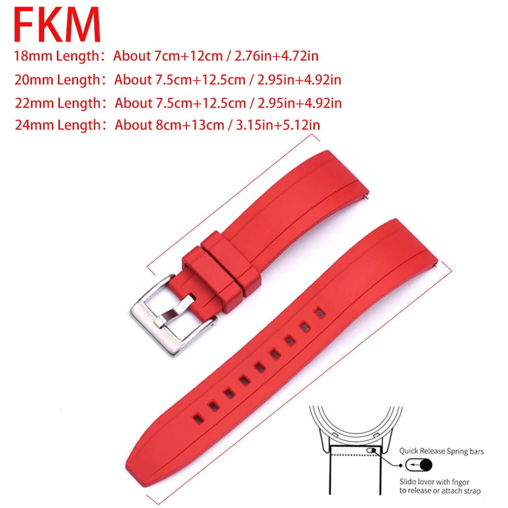 Premium Grade Vulcanized FKM Rubber Watch Strap 18mm 19mm 20mm 21mm 22mm 23mm 24mm Quick Release Watchbands