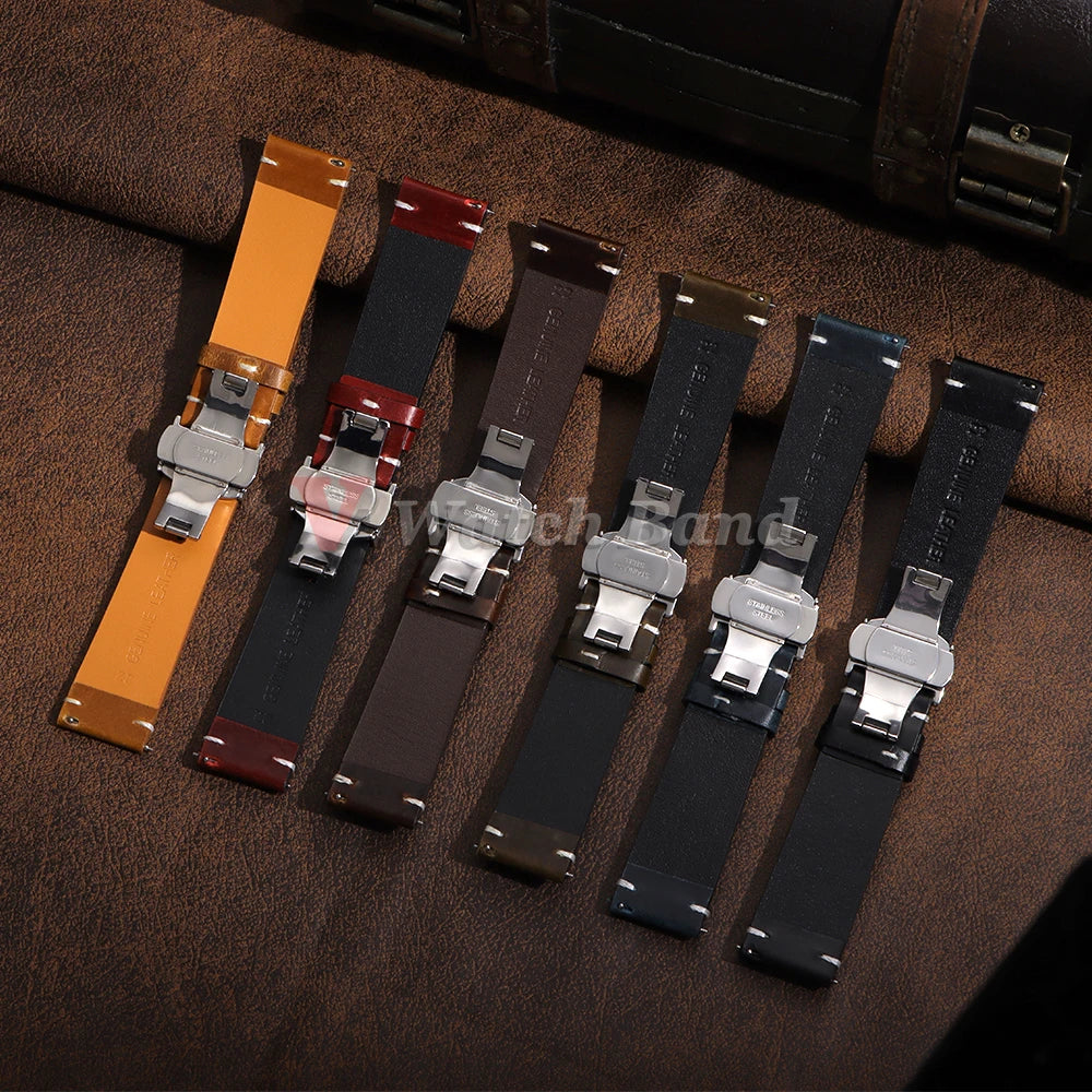 Handmade Retro Oil Wax Genuine Calfskin Strap 18mm 19mm 20mm 21mm 22mm 24mm Quick Release Belt Men Women Watch Band Accessories