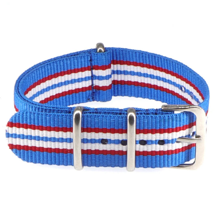 Striped Nylon Watch Strap with Silver Buckle (16-22mm)