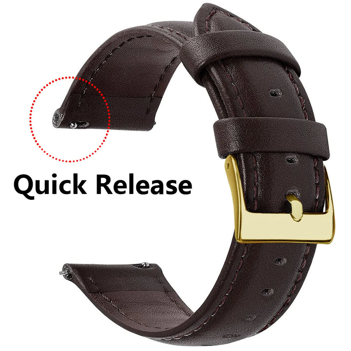 Genuine Leather Watch Strap – Smooth Finish (SS Buckle, 12–22mm)