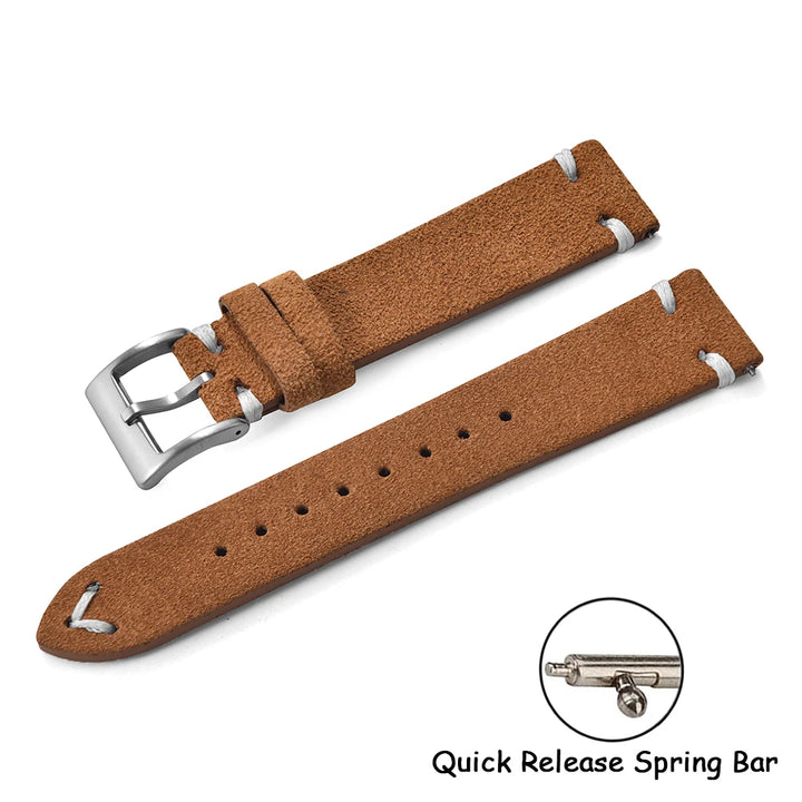 Vintage Suede Leather Quick Release Watch Strap – 20/22mm Brown/Grey